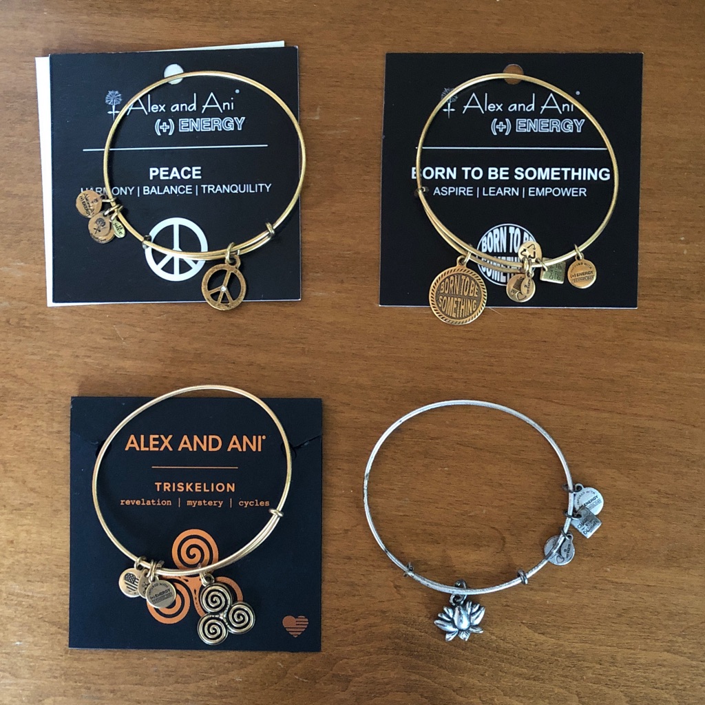 Set Of 4 Alex And Ani Bracelets | Peace, Born To Be Something, Triskelion